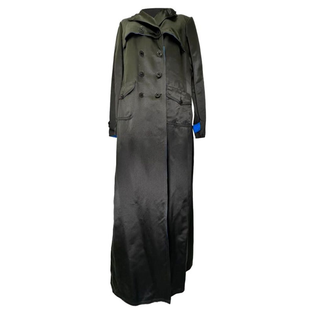 Chanel Double-Breasted Trench Coat in Black Silk